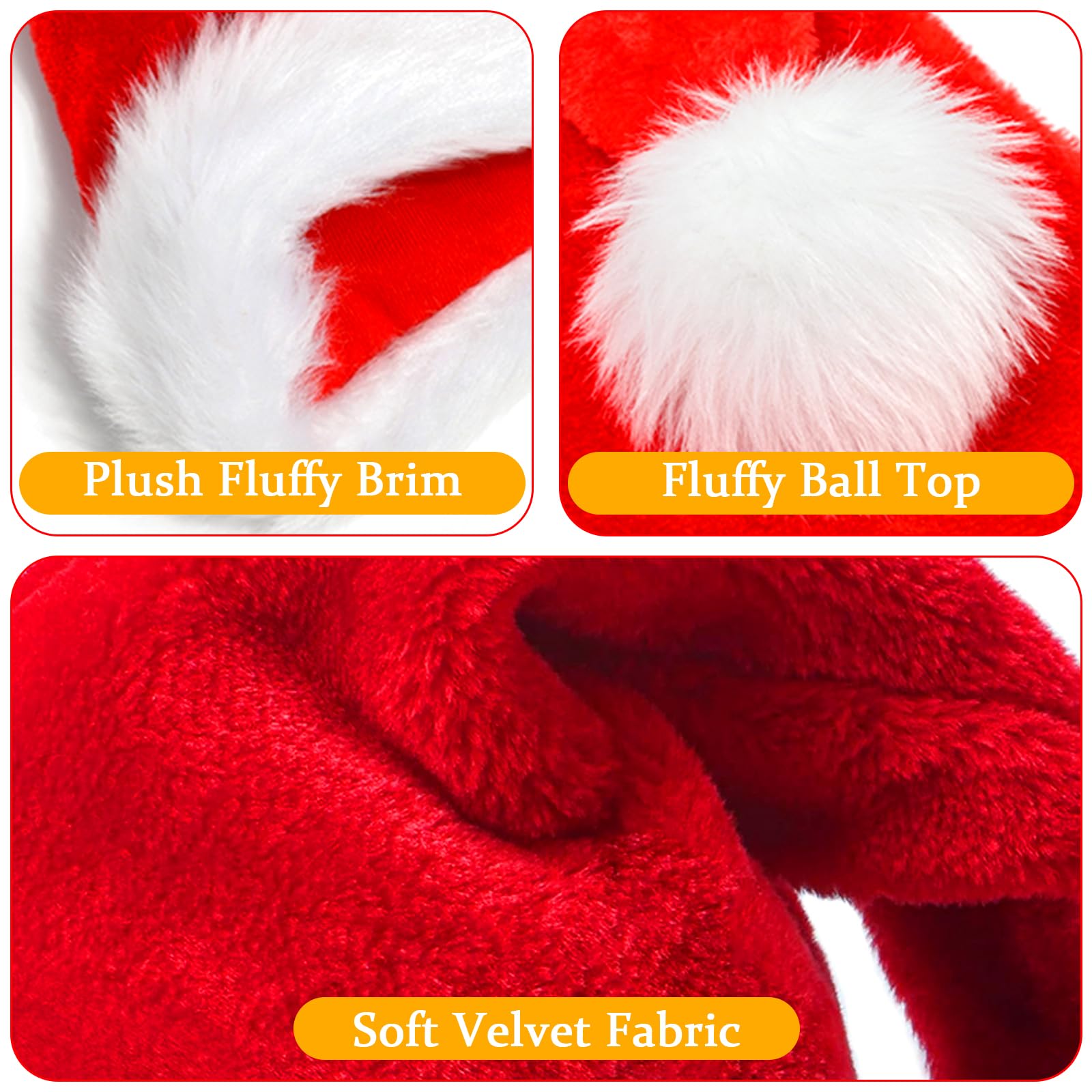 GHONLZIN 2 Pieces Christmas Santa Hat for Adults Comfort Traditional Unisex Plush Velvet Extra Thick for Christmas New Year Party Supplies - Image 3