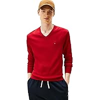 Tommy Hilfiger Uomo Pullover Essential Cotton Scollo a V, Rosso (Medium Red)