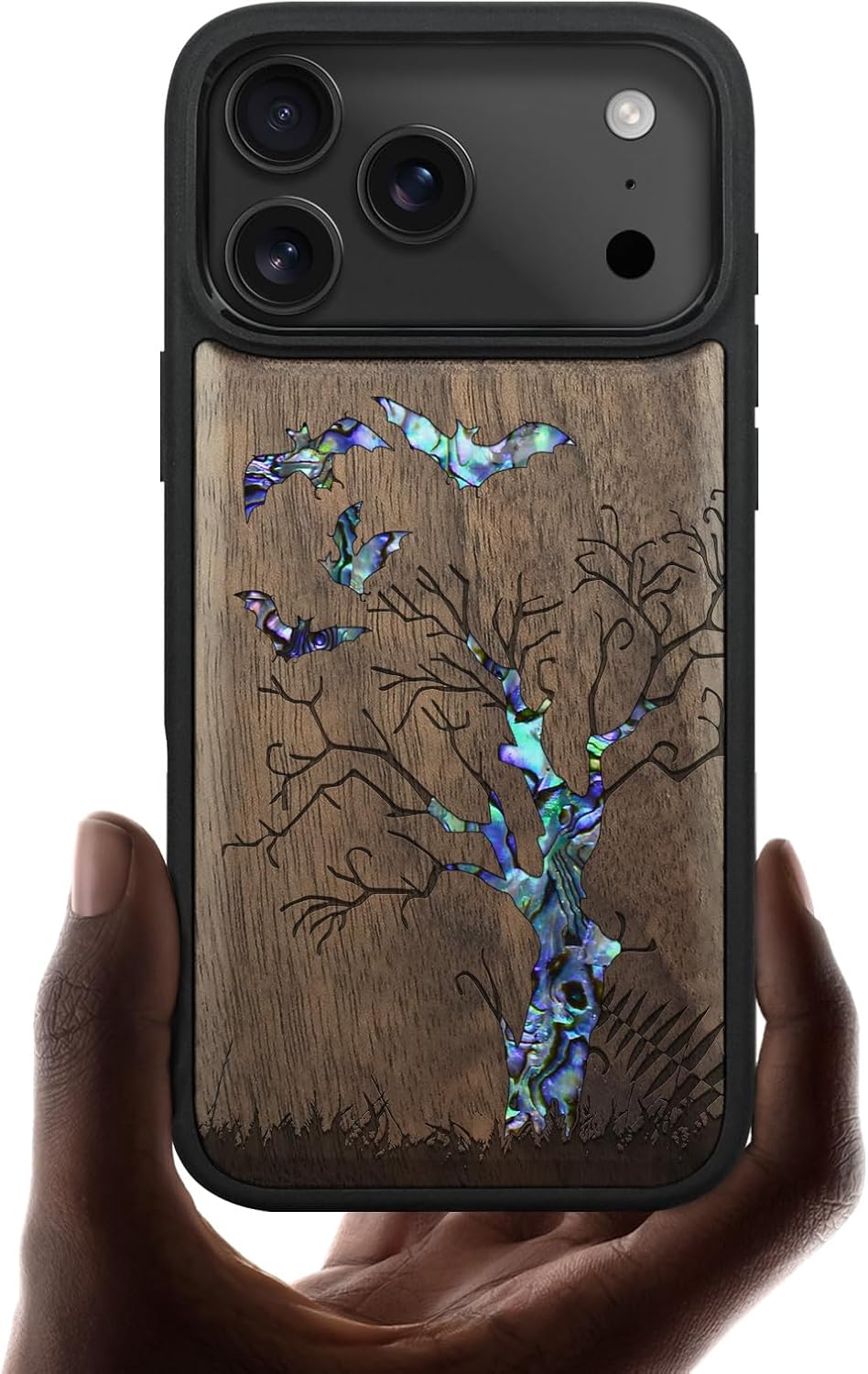 Carveit Magnetic Case for iPhone 17 Pro Max Case, Wood Artisan Engraved & Handmade Shell Inlaid, TPU Shockproof Cover, Compatible with MagSafe Wireless Chargers (Gothic Night-Blackwood)