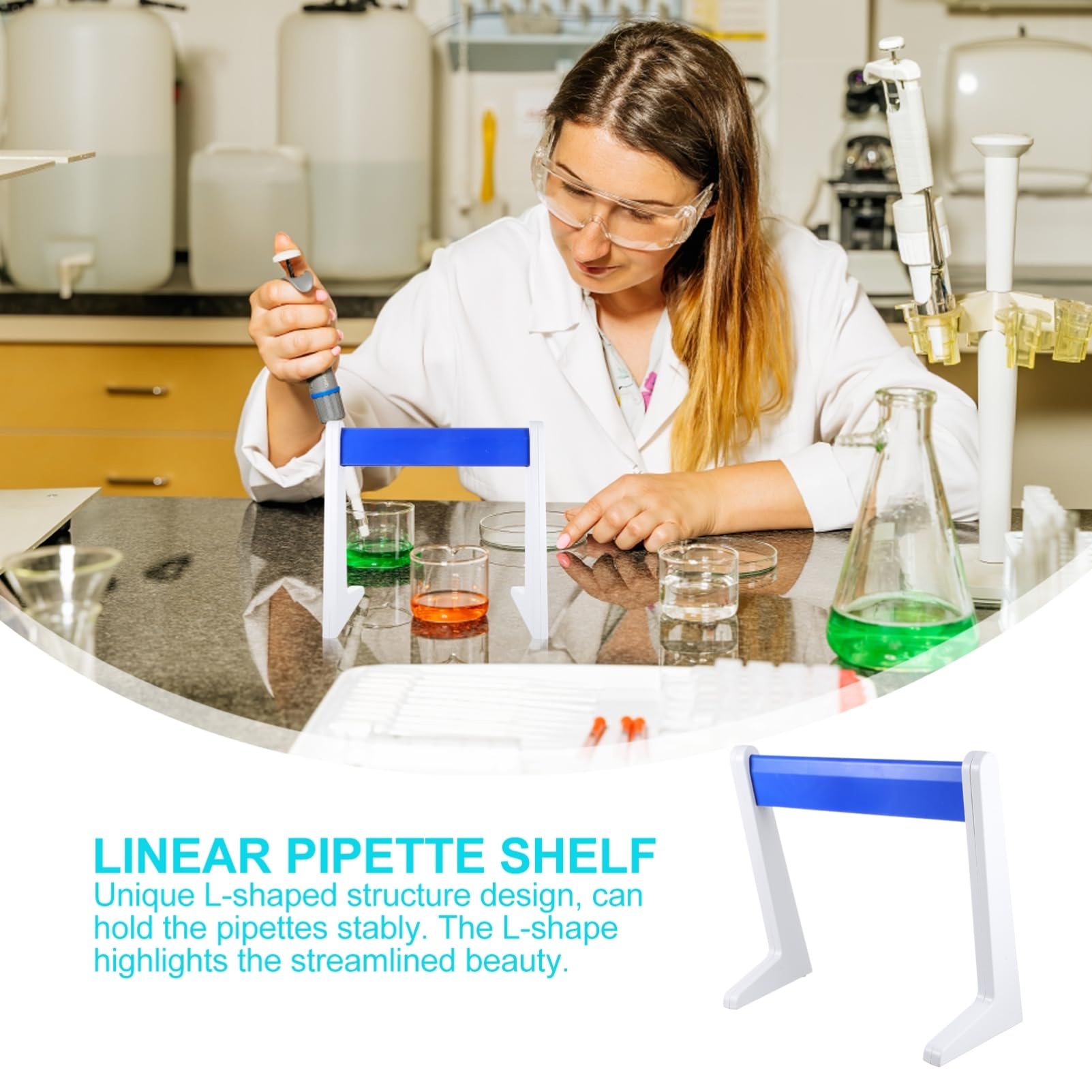 SOLUSTRE L-förmiger Pipettenständer aus Kunststoff zur Organisation von Pipetten im Labor und Experiment Kompatibel mit Vielen Pipetten Weißes Lineares Gestell