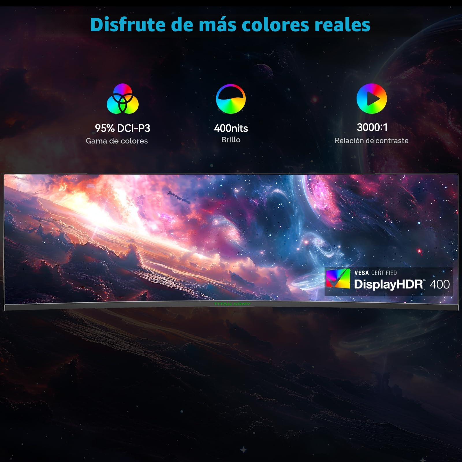 TITAN ARMY 49" Monitor Gaming Curvo, 144Hz, DFHD 3840 x 1080, UltraWide 1800R VA PC Monitor, 32:9, HDR400, G-Sync & FreeSync, 99% sRGB, Altavoz, Type-C 65W, HDMI, DP, RJ45, C49SHC