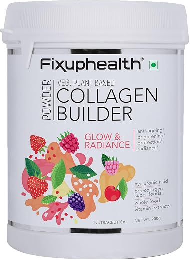 Fixuphealth Collagen Builder Veg Plant based powder for Women and Men for Skin Glow with Hyaluronic Acid Glutathione Vitam...