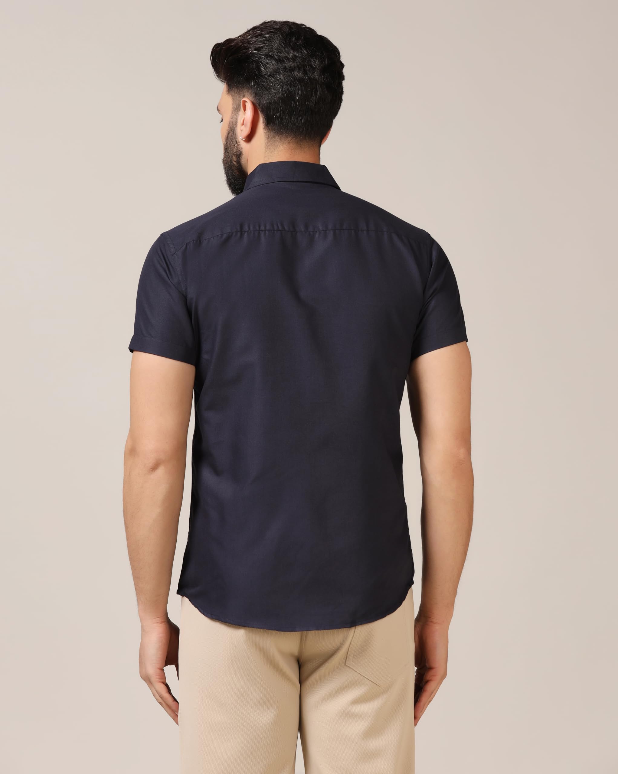 TOPLOT Camicia da uomo casual tinta unita con tasca e colletto divaricato e maniche medie