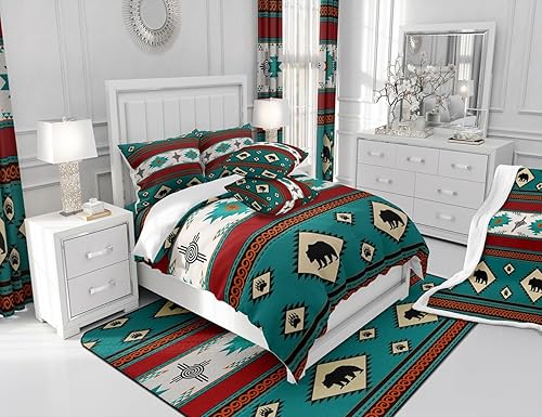 Miniatura 5 de Manfei Manta de oso rústico, manta étnica tribal verde azulado para sofá, manta de cama azteca nativa americana para decoración de habitación de