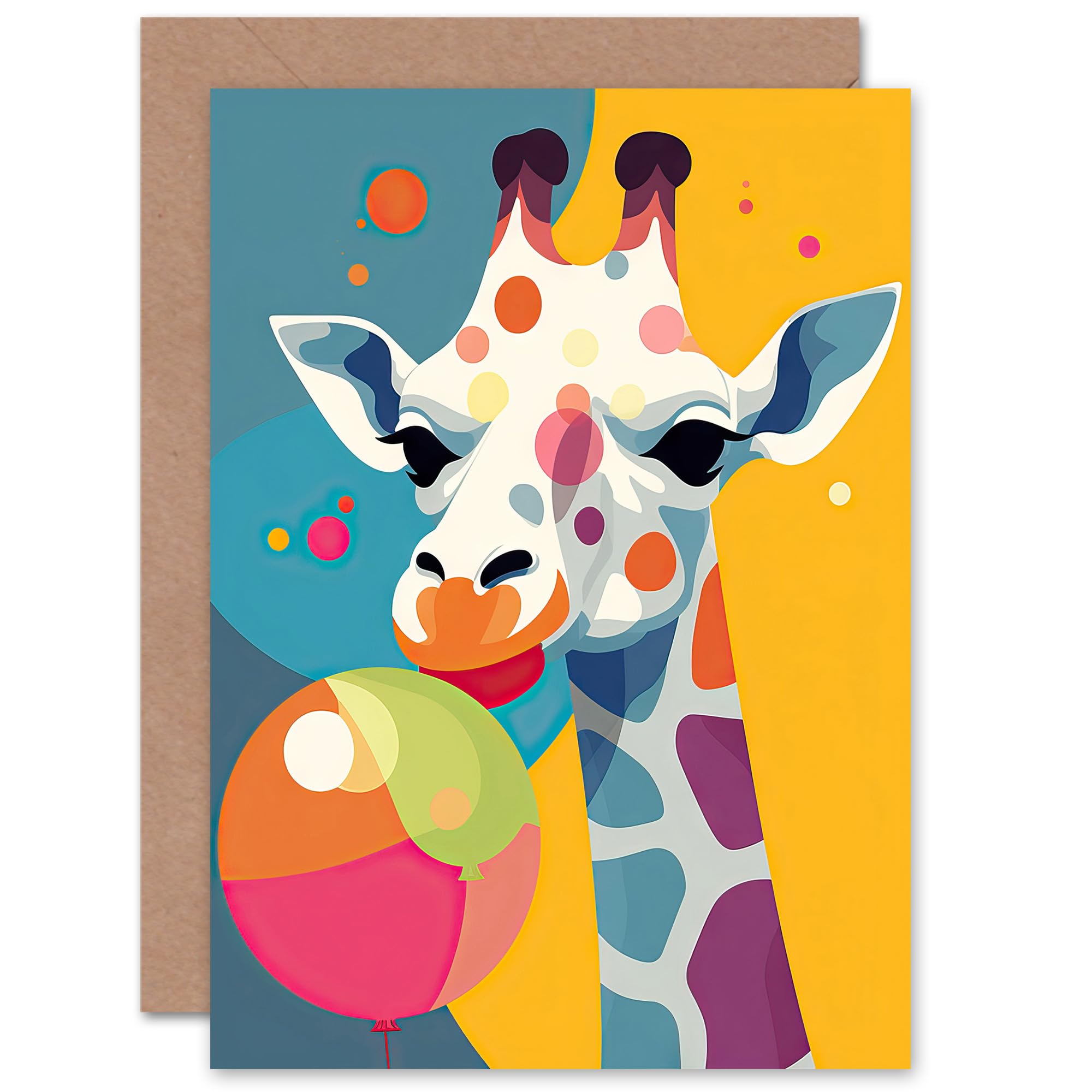 Artery8 Cute Colourful Giraffe With Balloon for Child Children Kids Birthday Daughter Son Toddler Baby Blank Art Greeting Card