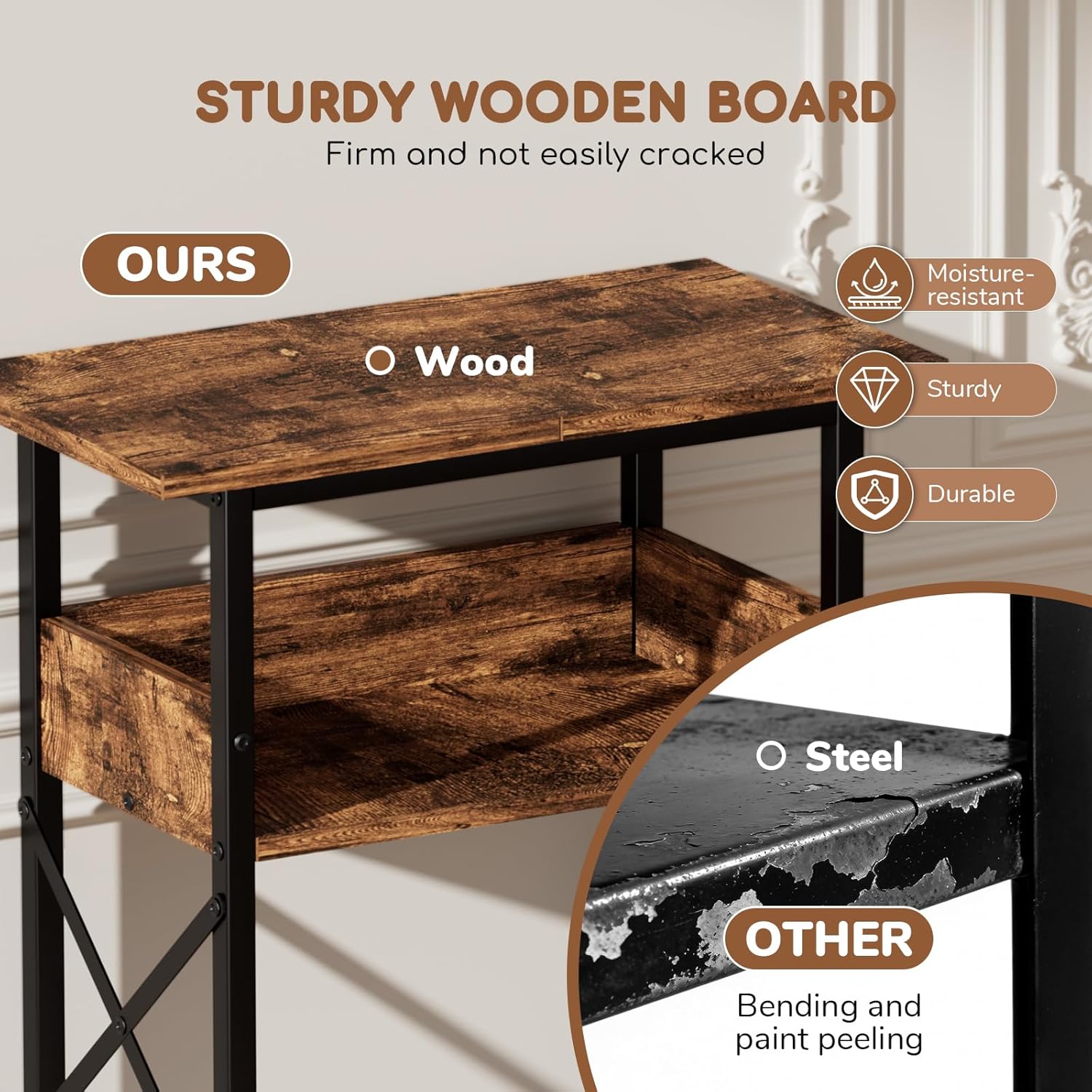 10 Gallon Fish Tank Stand with Storage Shelves, 3-Tier Aquarium Stand with Rust-Proof Metal Frame, Heavy Duty Waterproof Reptile Turtle Tank Stand for Home Office Up to 150LBS, 21.5" L x 11.5" W x 30" H, Rustic Brown