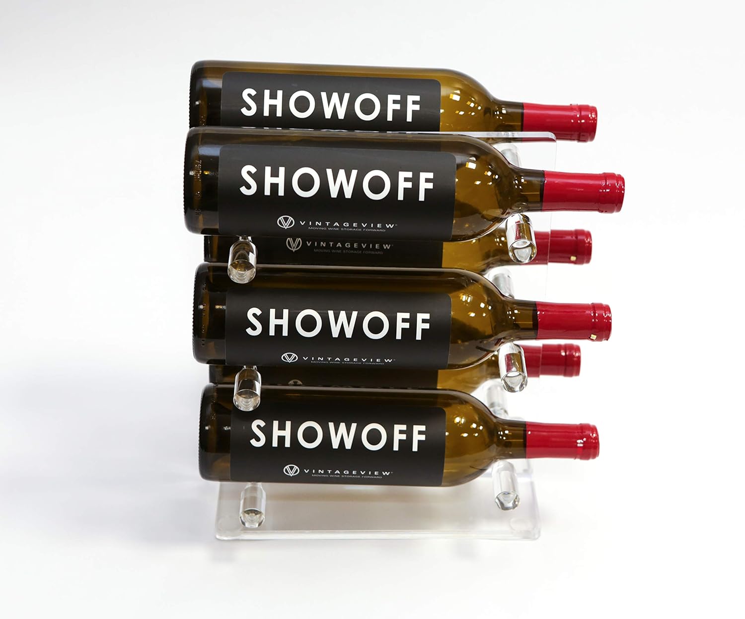 VintageView Mini T - 6-Bottle Acrylic Tabletop Wine Rack Stylish Modern Wine Storage with Label Forward Design (Acrylic Pins)