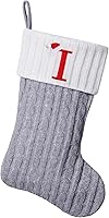 Vista 74 de Medias de Navidad con monograma de punto gris de 19.5 pulgadas. Calcetines de Navidad con inicial personalizadas, decoración de fiesta de Navidad