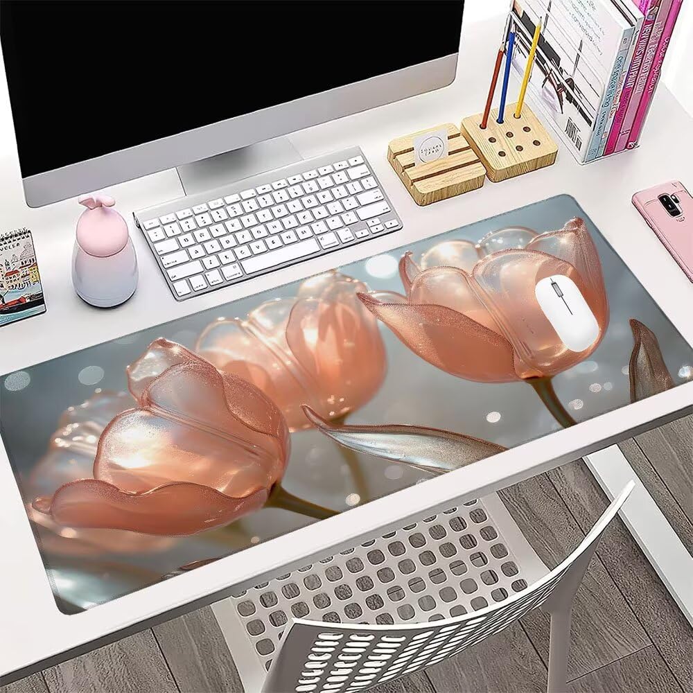 Tappetino Mouse Gaming xxl Accessori Scrivania Ufficio Grigio Fiore Grande Tappetino Mouse e Tastiera Sottomano da Scrivania, Gaming Accessori pc 1200x600x3mm Base Antiscivolo, per PC Laptop d-669