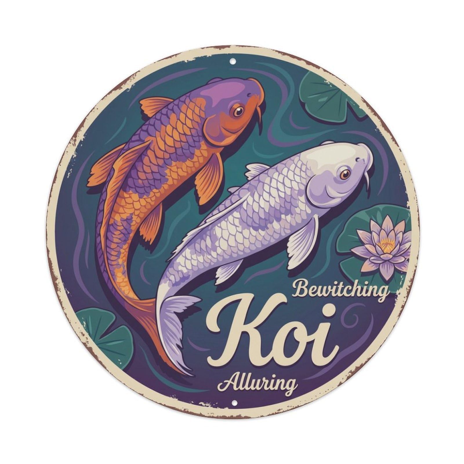 Metal Tin Sign Koi Fish Retro Japanese Art Print Ukiyo-e