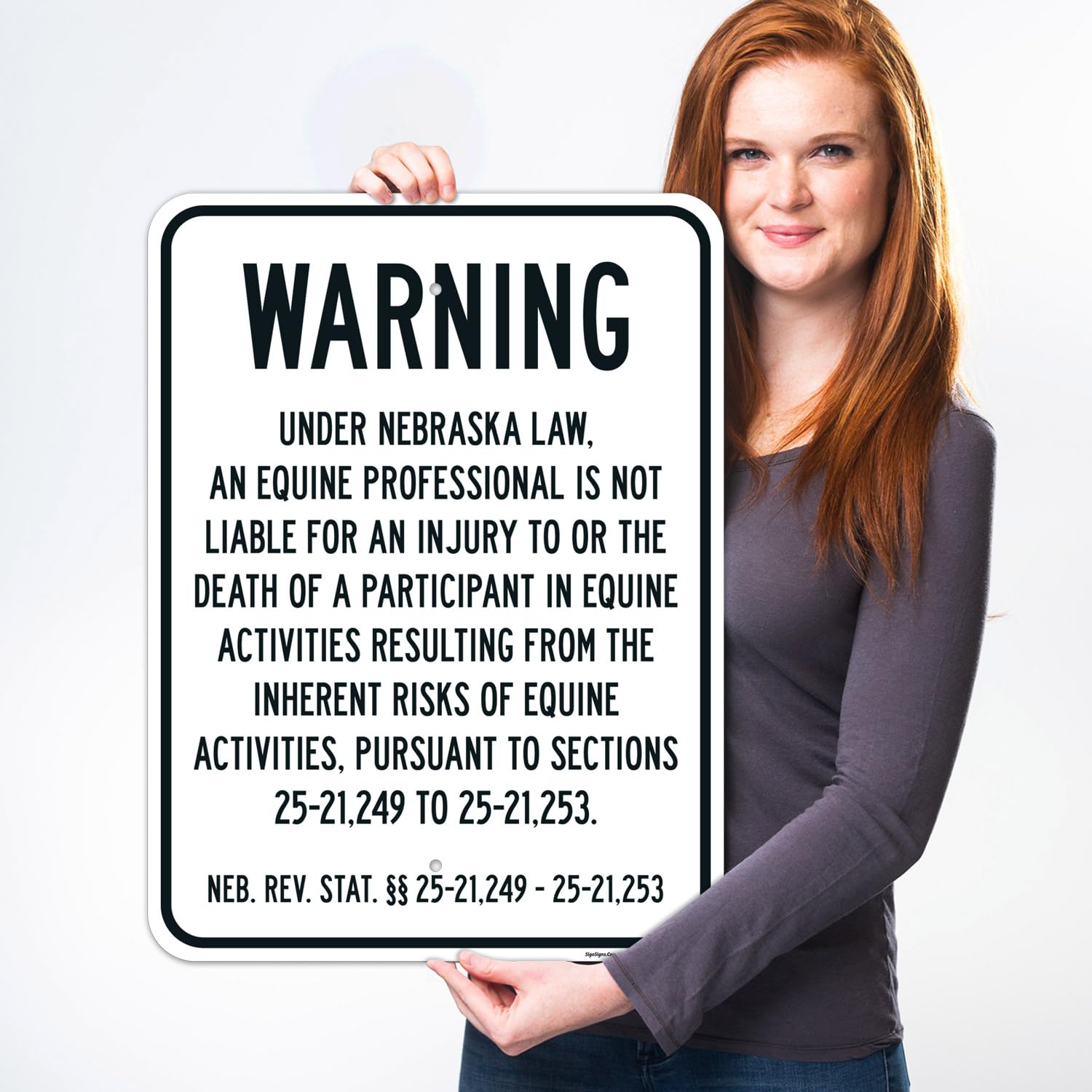 Warning Under Nebraska Law an Equine Professional is Not Liable for an Injury Sign, 18x24 Inches, Rust Free .063 Aluminum, Fade Resistant, Made in USA