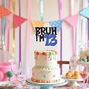 TrifleArte Bruh I'm 13 Blue Glitter Birthday Cake Topper | Premium Number Cake Decoration | Sturdy Stick | Party Decoration for Kids, Teens & Adults gallery image