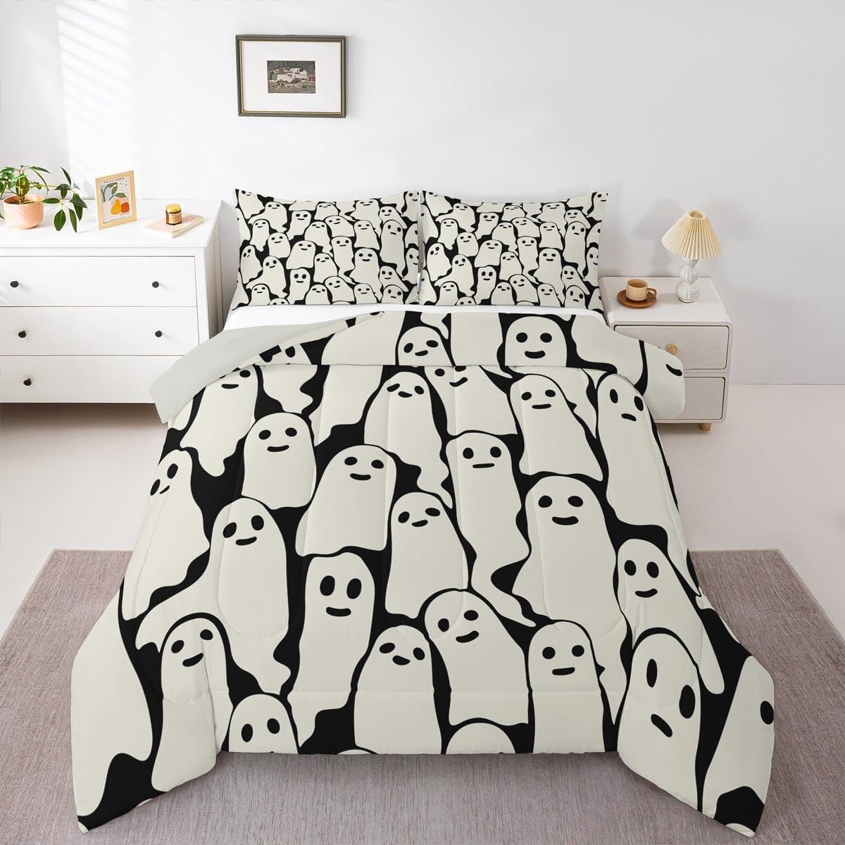 Kids Skull Ghost Bedding Set Toddler Size Happy Halloween Duvet Quilt for Boys Girls Teens Bedroom Decor Horror Theme Comforter Set Breathable Soft Microfiber Women Men Witchcraft With 1 Pillow Case