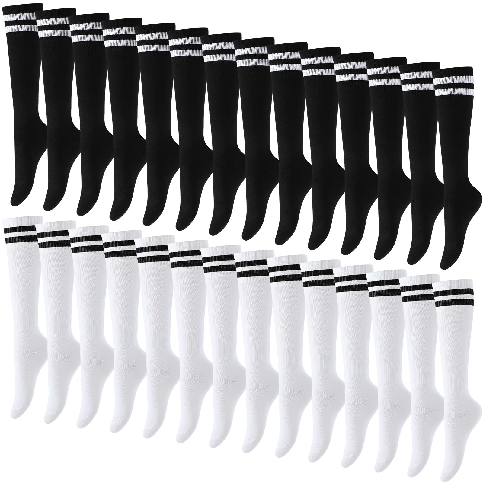 Xtinmee 24 pares de calcetines de fútbol para niños, elásticos, a rayas, hasta la rodilla, calcetines deportivos de fútbol para niños y niñas de 7 a 13 años