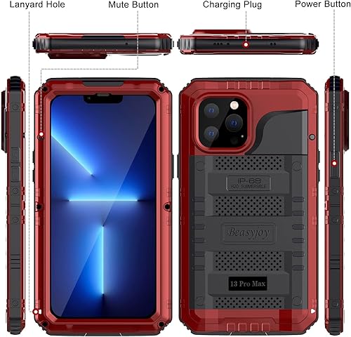 Miniatura 70 de Beasyjoy Funda impermeable para iPhone 13, funda de metal con protector de pantalla integrado, resistente protección de cuerpo completo, grado