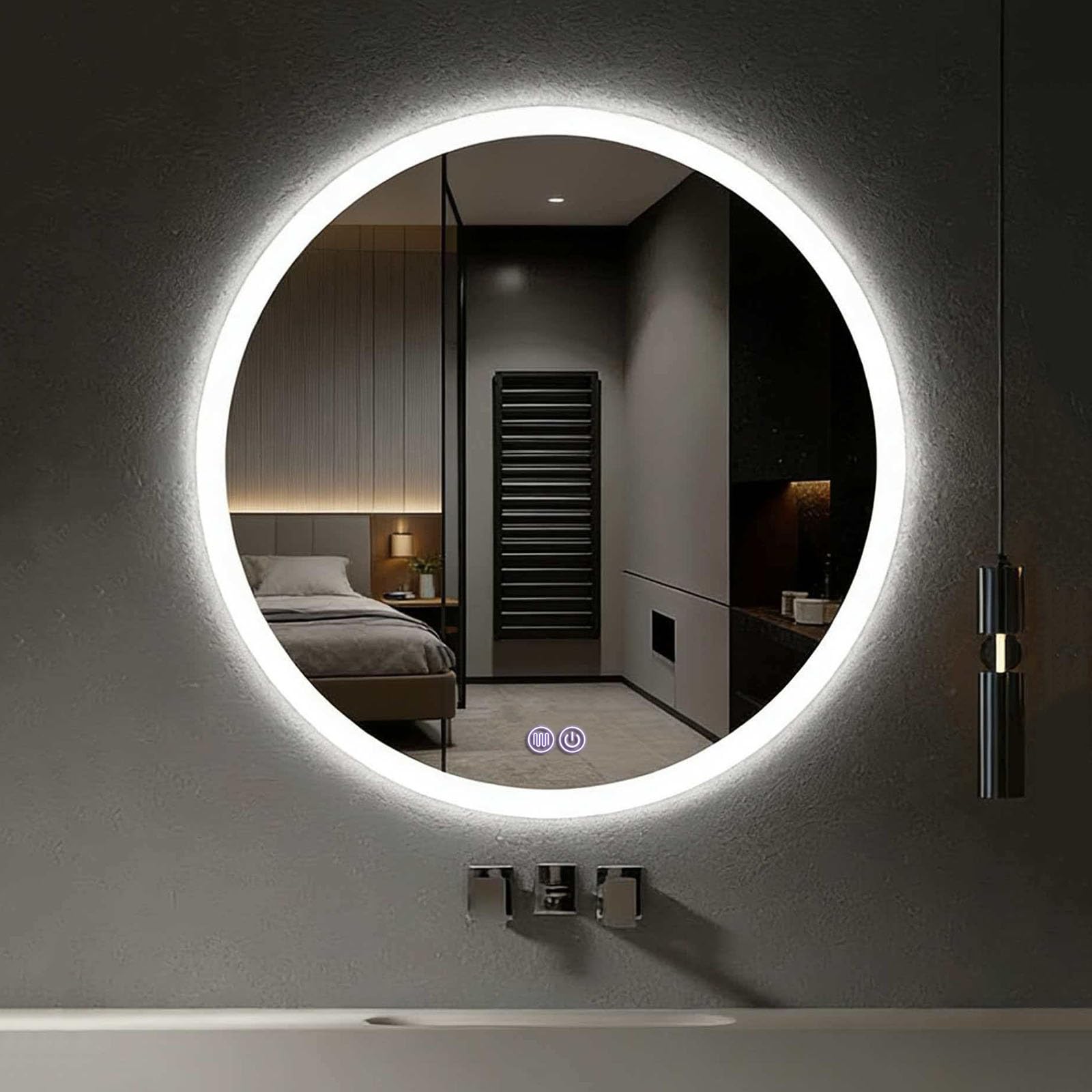 SXFSDOU Illuminated Bathroom Mirror, Wall-Mounted Vanity Dimmable, Anti-Fog, Touch Control, Rated