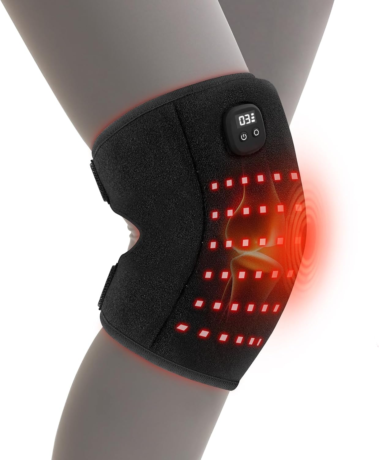 Knee Massager with Heat and Red Light Therapy, 3000mAh Heated Knee Brace for Knee Pain Relief, 660&850nm Red Light Therapy Device for Knee with 3 Heat 3 Vibration Massage, Gifts for Seniors(Single)