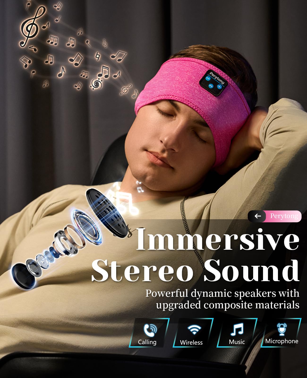 Perytong Auriculares para Dormir, Auriculares para Dormir, Diadema para Dormir con música, Diadema para Auriculares Ultra Suave para Personas Que Duermen de Lado, Regalos para Dormir para y Mujeres