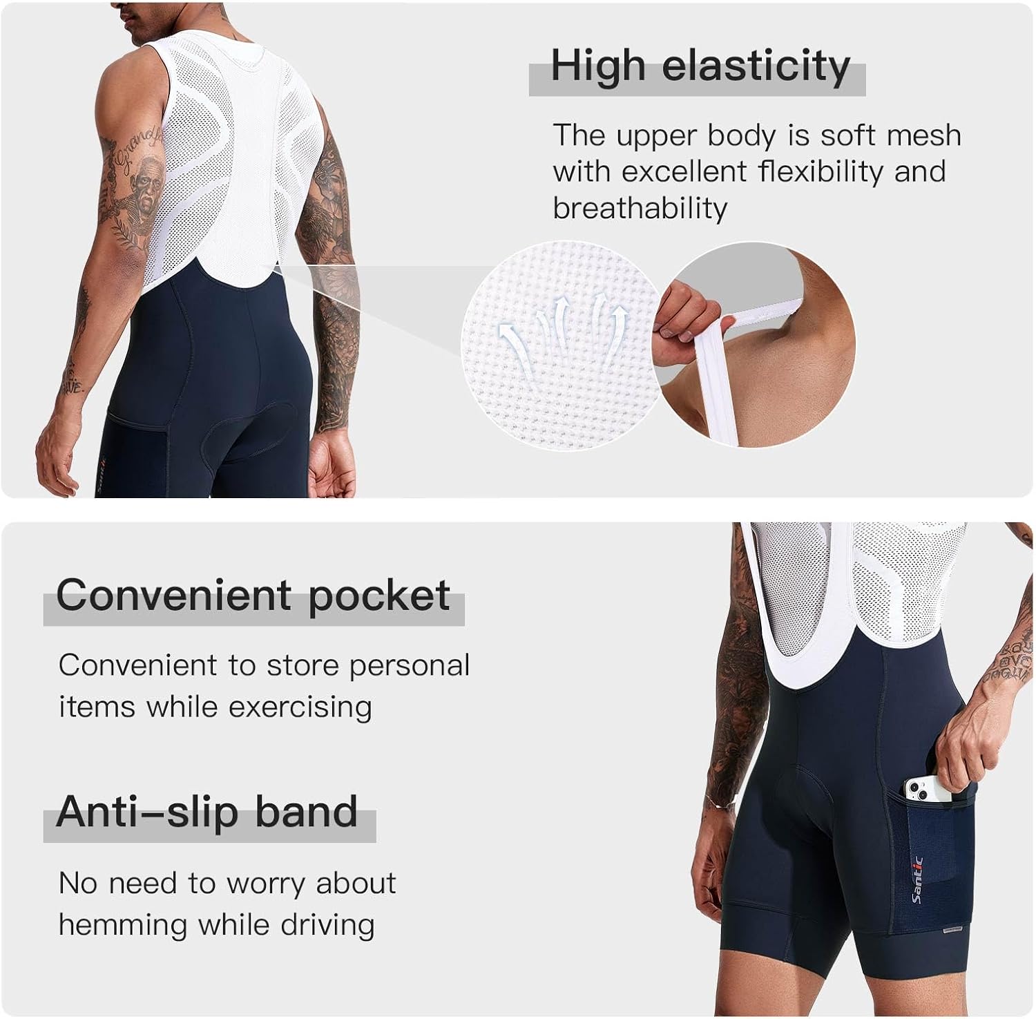 Santic Men's Cycling Bib Shorts 4D Padded Breathable Road Bike Cycling Bibs Biking Bicycle Gel Long Travel