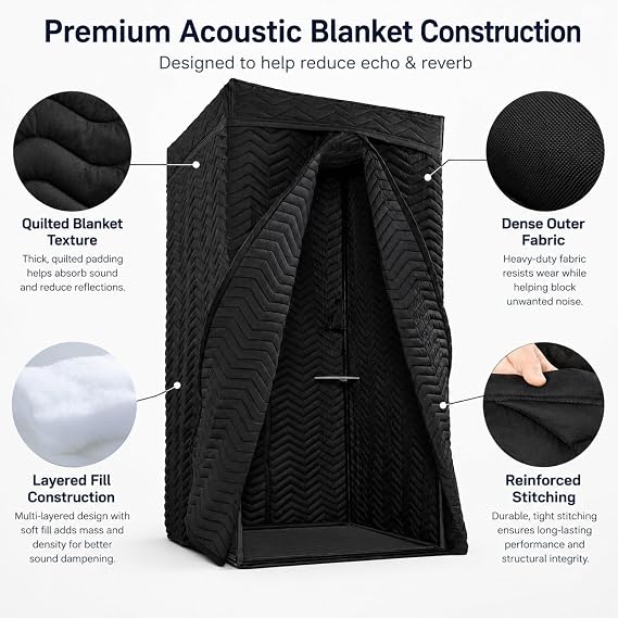 Pro Vocal Booth | Portable Sound Isolation Booth for Crystal-Clear Recording - Ideal for Voice Over, Podcasts, Singing | Quick Setup & Mobile Home Studio with Travel Bag