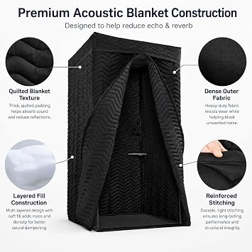 Pro Vocal Booth | Portable Sound Isolation Booth for Crystal-Clear Recording - Ideal for Voice Over, Podcasts, Singing | Quick Setup & Mobile Home Studio with Travel Bag