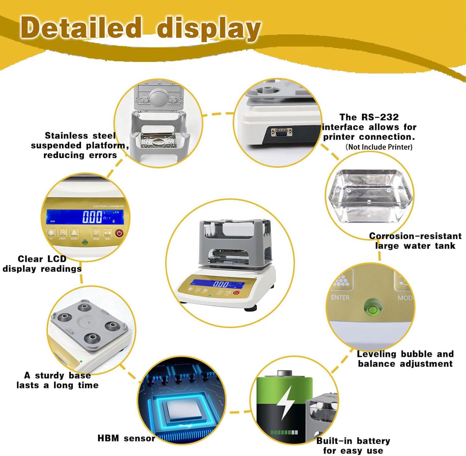 Testeur Numérique de Pureté d’Or,Densimètre pour Métaux Précieux,Haute Précision 0,001 g/cm3,Détection Authentification Or,Argent,Platine,Palladium,Écran LCD XF3203K
