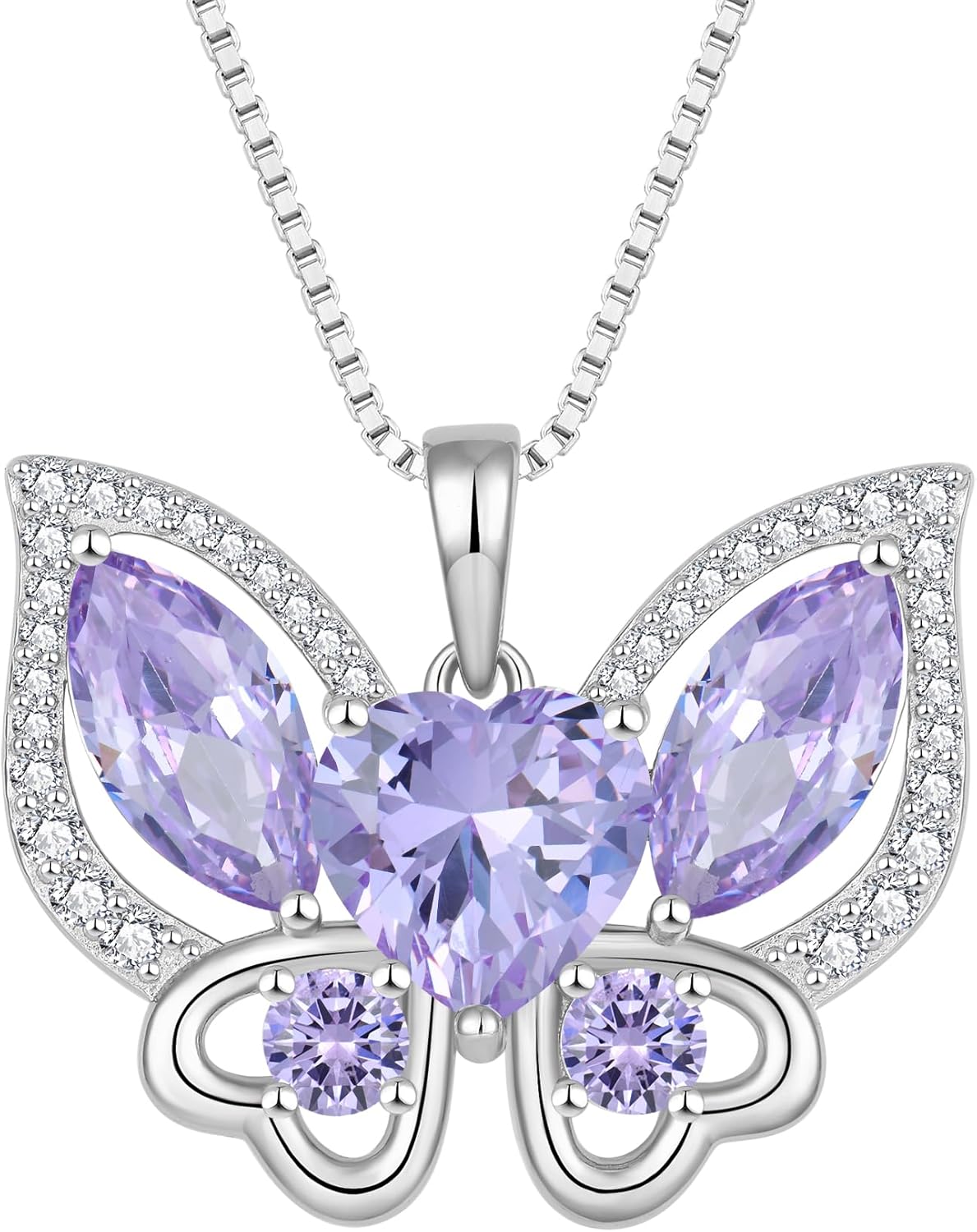 Butterfly Pendant Necklace 925 Sterling Silver Birthstone Jewelry Gifts for Women