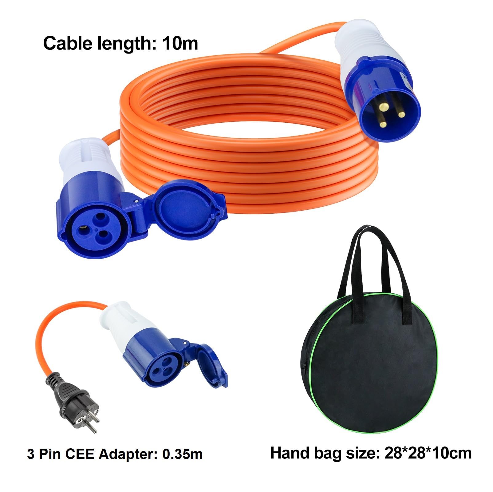 CEE Verlängerungskabel 10 Meter außen, 240V 16A Camping Verlängerung CEE Adapter Kabel mit Schutzkontakt Stecker auf CEE Kupplung, IP44 CEE Stromkabel für Außenbereich, Caravan und Wohnwagen etc