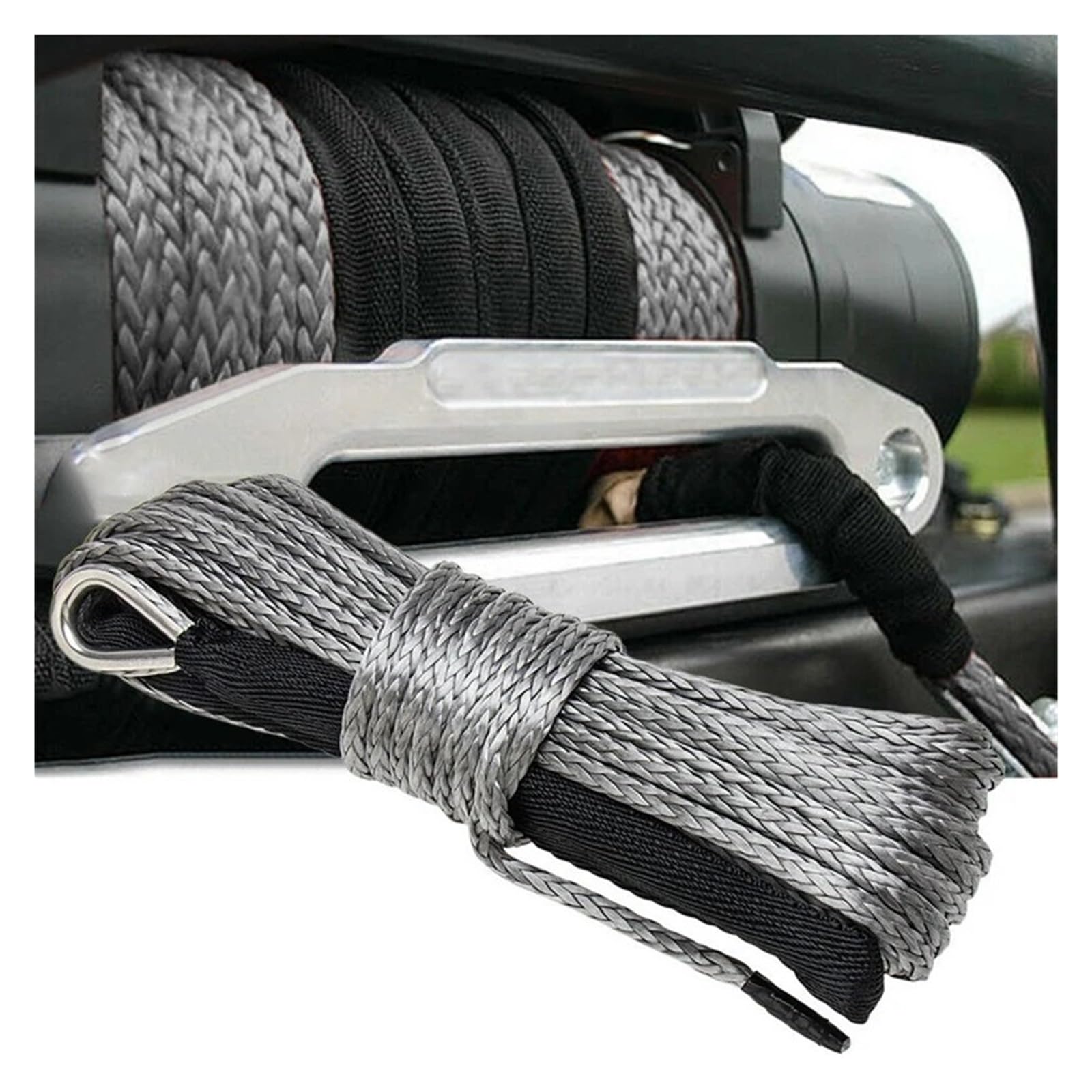 Corda di Traino Fune Sintetica for Argano da 3/16 di Pollice X 50 Pollici 7700LB con Manicotto di Protezione for ATV UTV Facile E Sicuro
