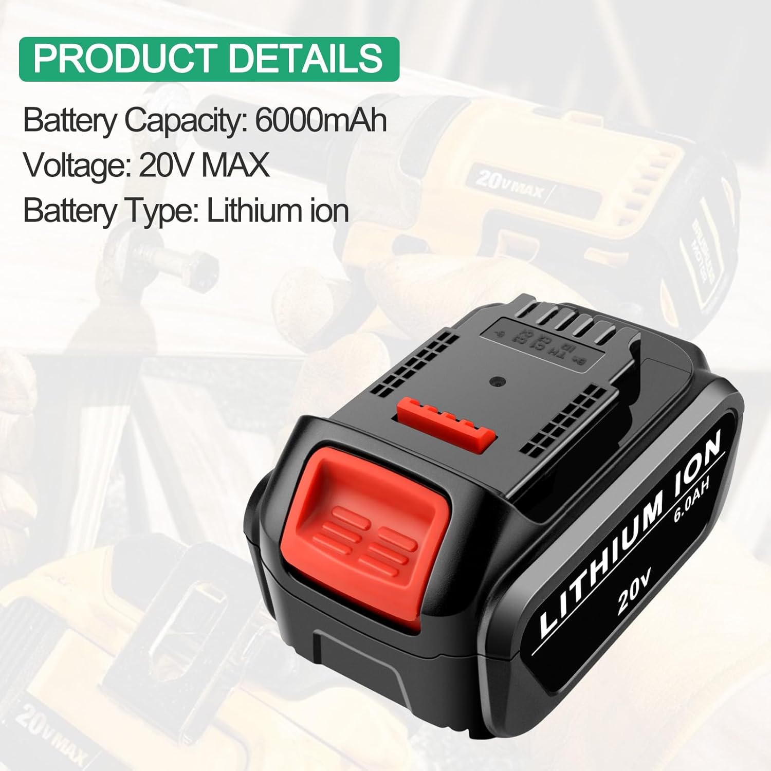 ADVTRONICS 4Pack 6.0Ah Replace for Dewalt 20V Max Battery Compatible with Dewalt 20V Battery DCB206 DCB200 DCB204 DCB205 Cordless Tools with LED Indicator