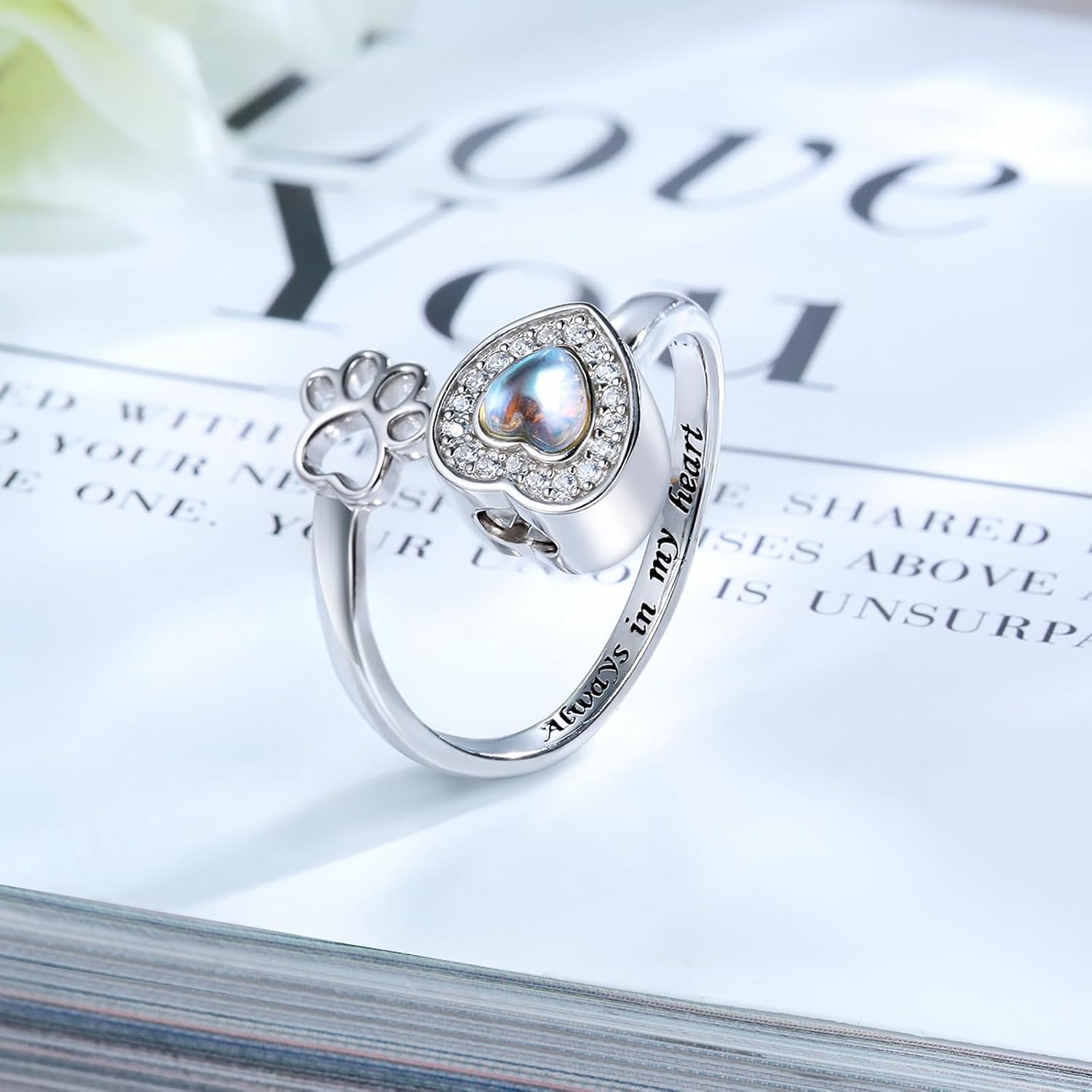 Sterling Silver Urn Ring Jewelry for Dog Ashes: Paw Print Memorial Bracelet Necklace Cat Urns Cremation Keepsake Gifts for Women Pets Lover Customizable - Image 5