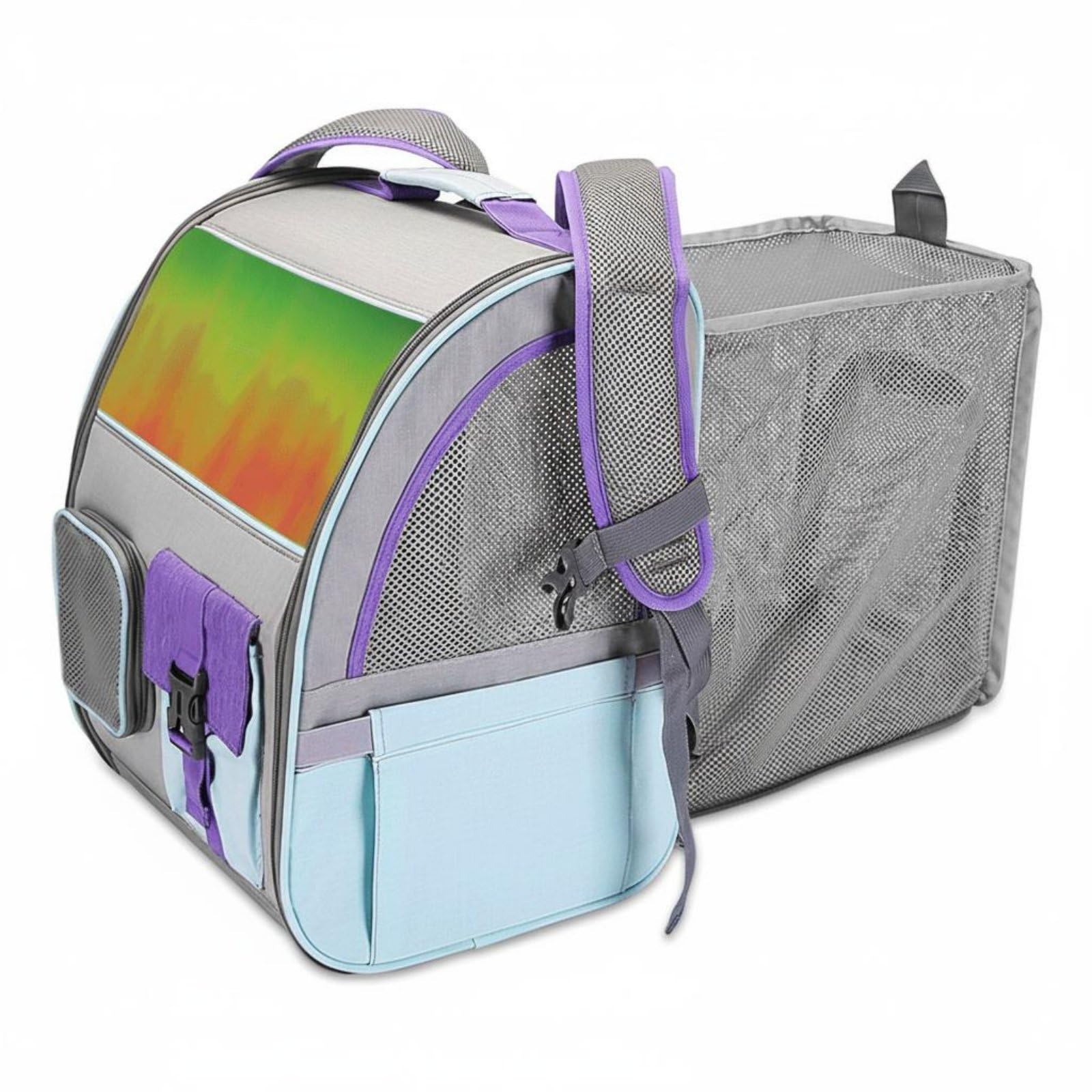Gralara Expandable Carrier Mochila Transportín para Gatos y Perros Pequeños Transportadora Mochila Expandible con de Paneles de Malla Correas Acolchadas Tela, Azul Iridiscente