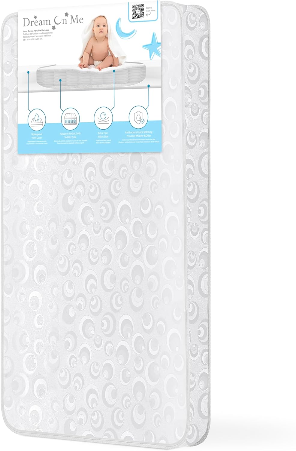 Dream On Me 3 inch Spring Coil Portable Crib Mattress | Greenguard Gold Certified, Brown clouds