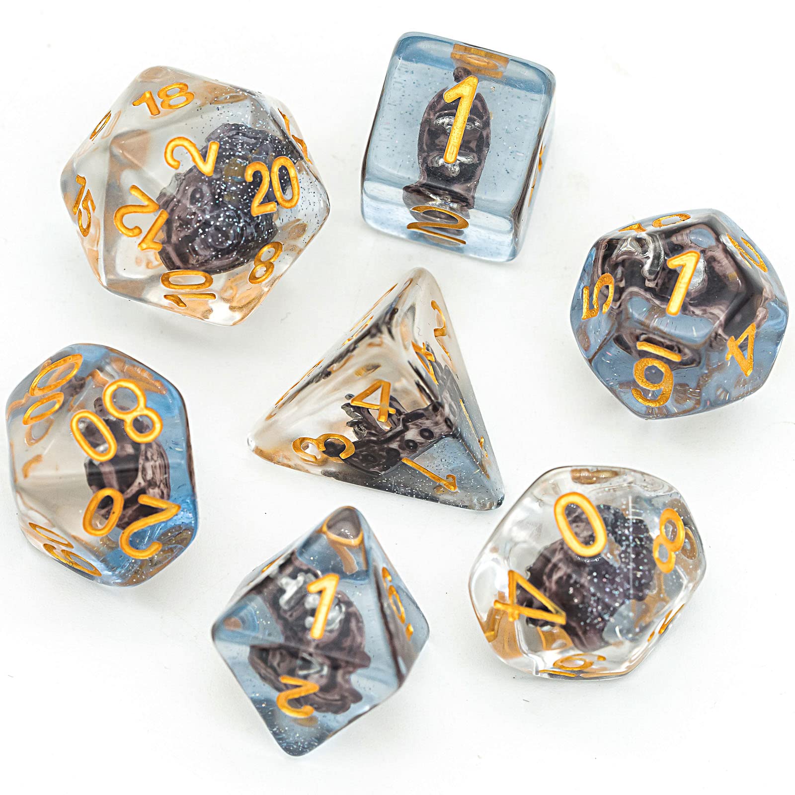 UDIXI 7-Die Polyhedral DND Dice Set, Resin D&D Dice Filled with Sailboat for Role Playing Game(RPG),Tabletop Game