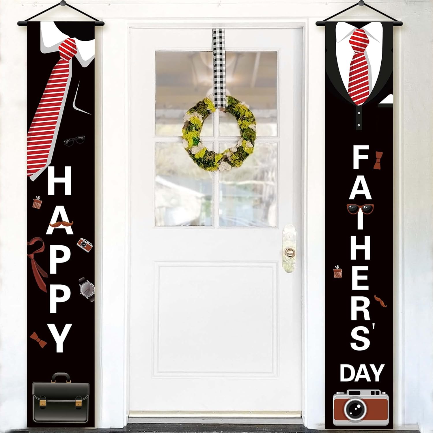 KatchOn, Black Happy Fathers Day Banner - XtraLarge, 72x12 Inch | Tuxedo Hanging Happy Fathers Day Backdrop for Happy Fathers Day Decorations | Fathers Day Door Banner for Fathers Day Door Decorations