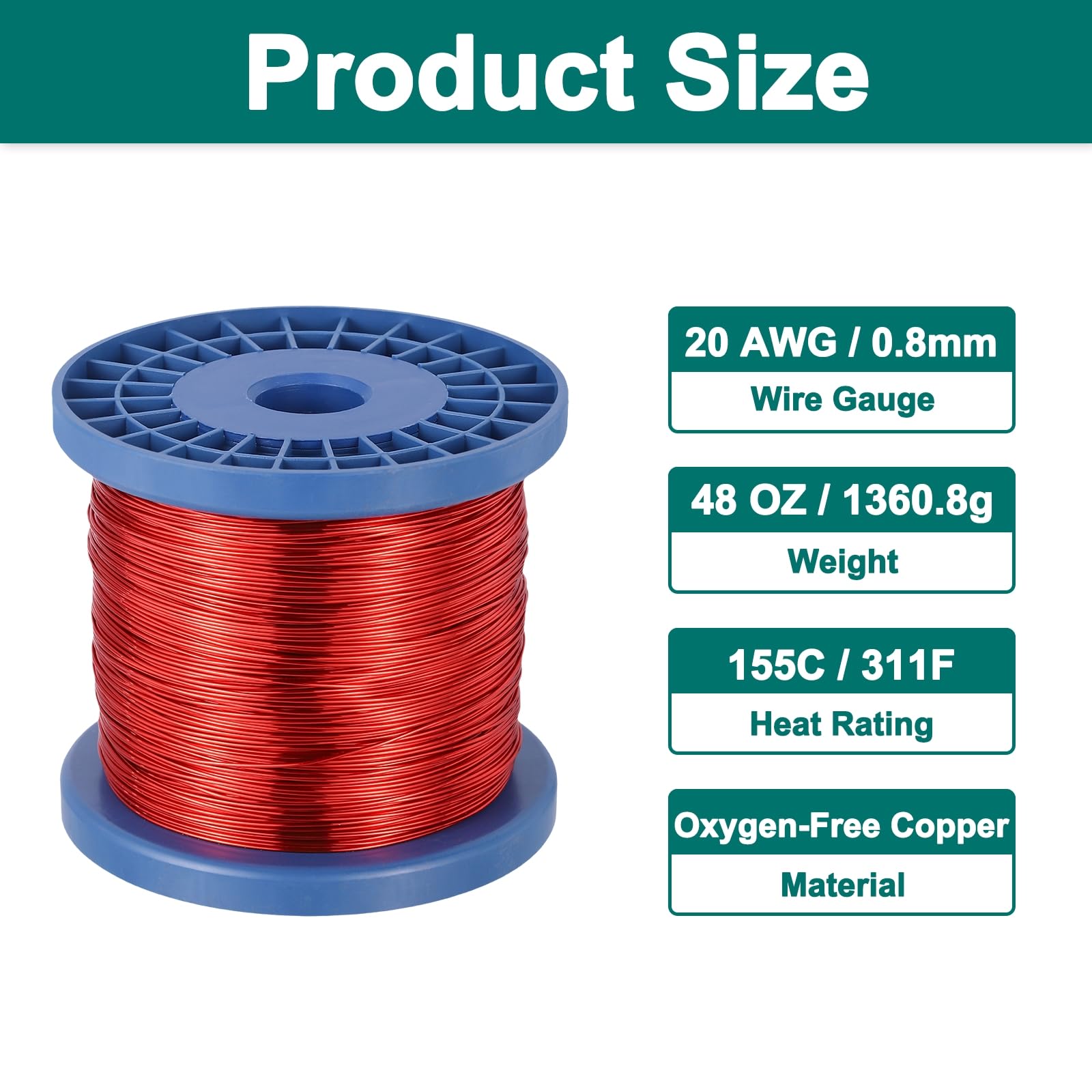 QUARKZMAN Alambre Esmaltado 20 AWG, Cobre Calibre 20 48 Oz, Grado F 155°C, Transformador Motor, Rojo Azul