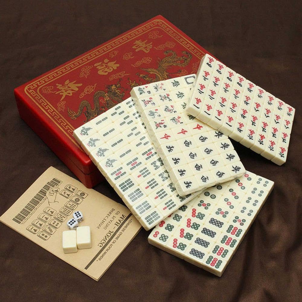 Mahjong Traditionnel Chinois Portable, Mini Jeu Adapté aux Jeux Familiaux, Fêtes et Jeux Amusants pour Adultes