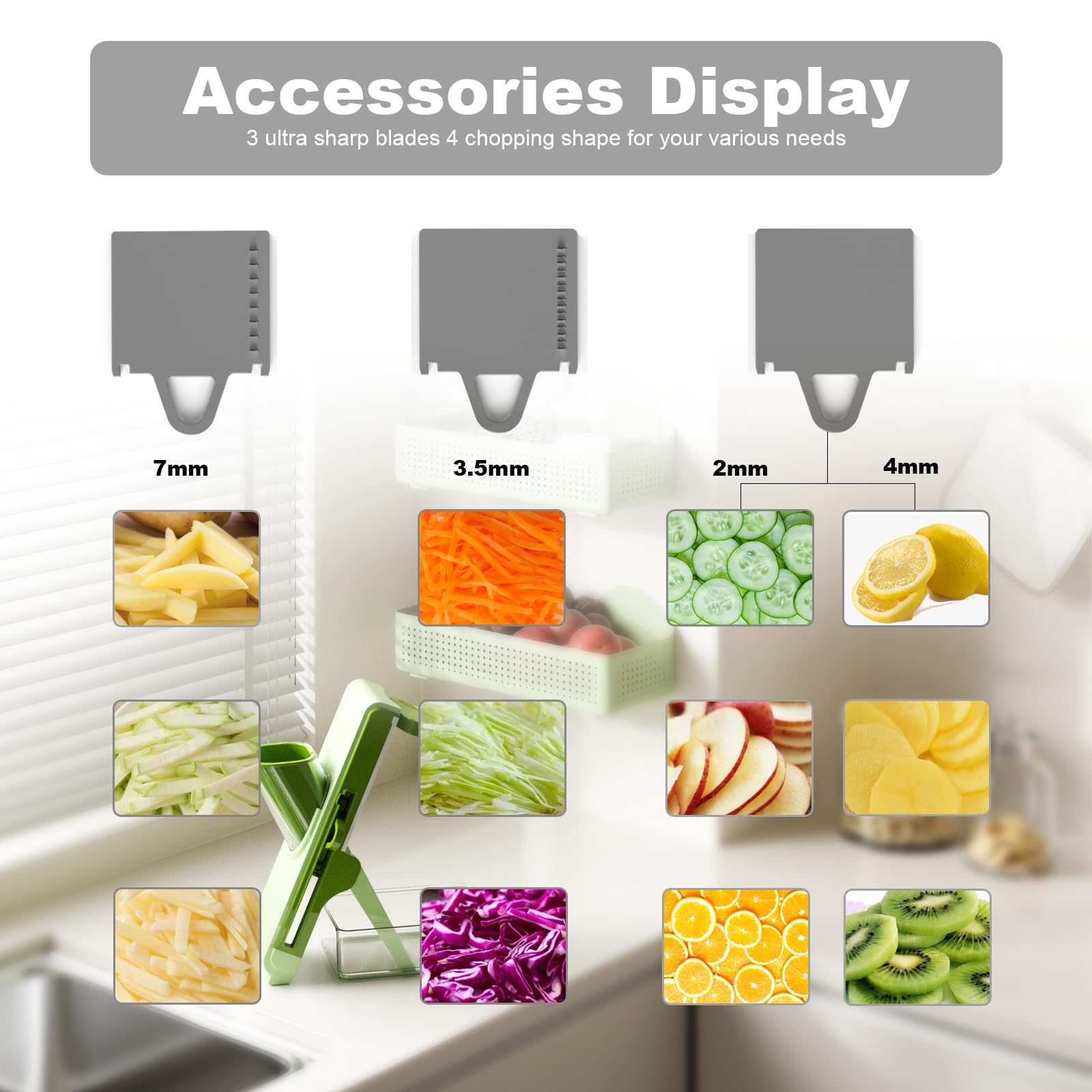 FEICO Upgrade Safe Mandoline Slicer Kartoffelschneider - Verstellbarer Gemüsehobel Lebensmittelzerkleinerer Pommes Frites Schneider Küche Hacken Artefakt Geschenk (weiß-dunkelgrau)