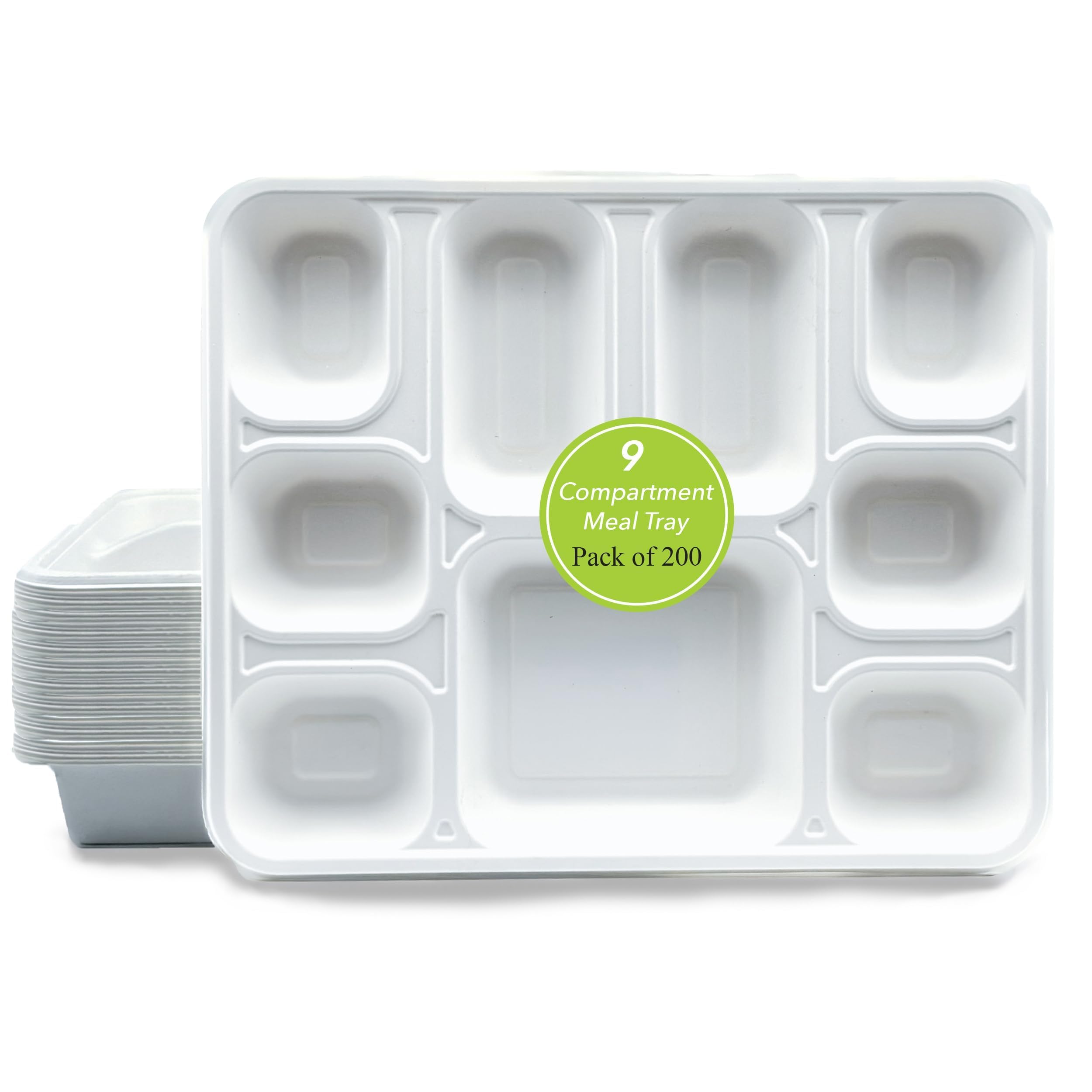 Three Leaf Piastre rettangolari in bagassa a 9 scomparti, 200 ct, resistenti, naturali, ecologiche, 100% biodegradabili, 9 scomparti