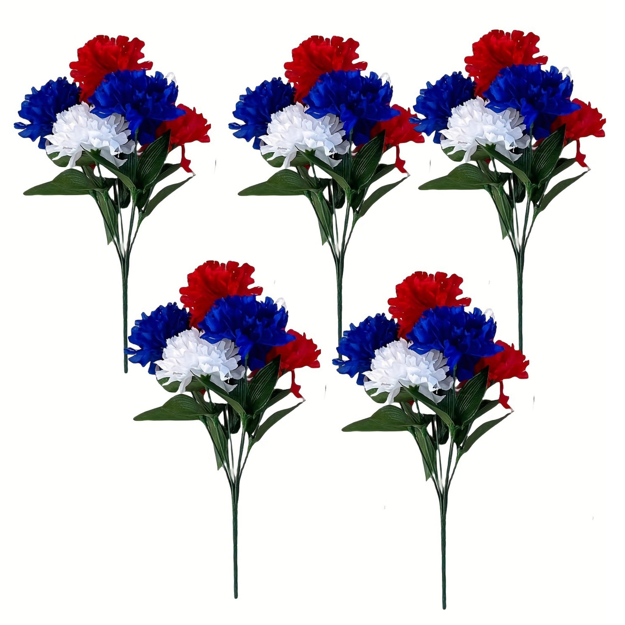 Neptuiby Memorial Day Flowers for Cemetery, Artificial Chrysanthemum Bouquets Patriotic Flowers Red White Blue 4th Of July Decoration.