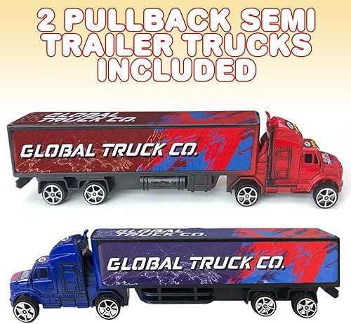 Miniatura 2 de ArtCreativity Juguetes semirremolques para niños, juego de 2, camiones de juguete para niños en rojo y azul, camiones de remolque para horas de