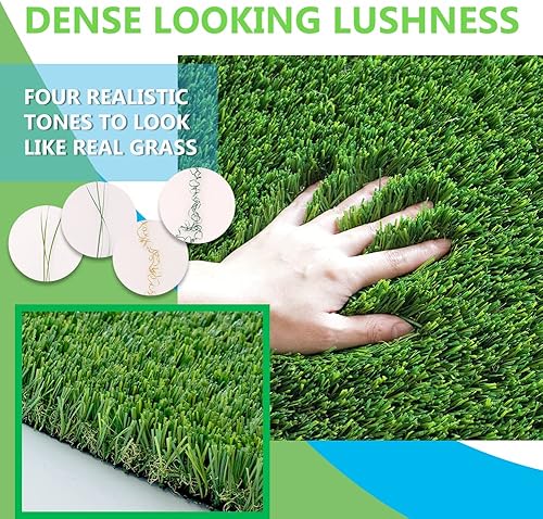 Miniatura 4 de Césped artificial de lujo, 1.50 pulgadas de altura de pelo grueso y realista, césped sintético Astro sintético, 3 pies x 6 pies, alfombra Astro para