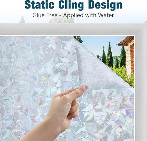 rabbitgoo Rainbow Window Privacy Film, Static Cling, Silver, 35.4 x 78.5