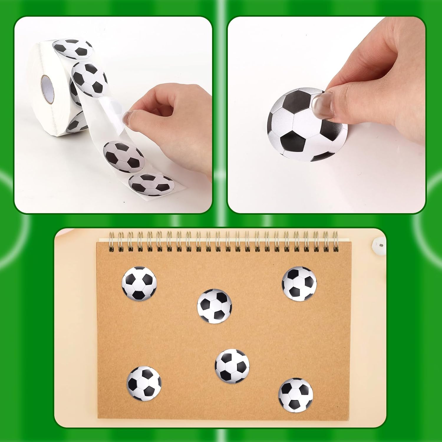1200Pcs Soccer Stickers Roll Waterproof Soccer Ball Stickers for Kids Sports Theme Party Favors Water Bottles Scrapbook Supplies Craft Gifts Sports Cutouts Party Decorations