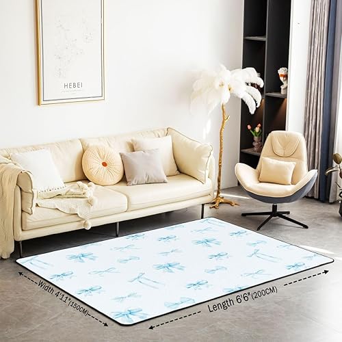 Vista 2 de Erosebridal Blue Bow Living Room Rugs Kawaii Bow Knot Decorative Carpet for Kids Girls Teens Women Girly Princess Bows Area Rug 3X5 Cute Ribbon