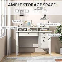 Vista 5 de Escritorio para computadora con cajones y gabinete, escritorio de madera para oficina en casa con estantes de almacenamiento, estación de trabajo