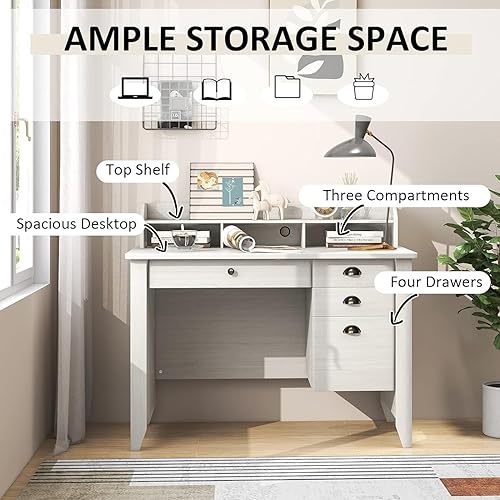 Miniatura 5 de Byroce - Escritorio para computadora con cajones y gabinete, escritorio de madera para oficina en casa con estantes de almacenamiento, estación de