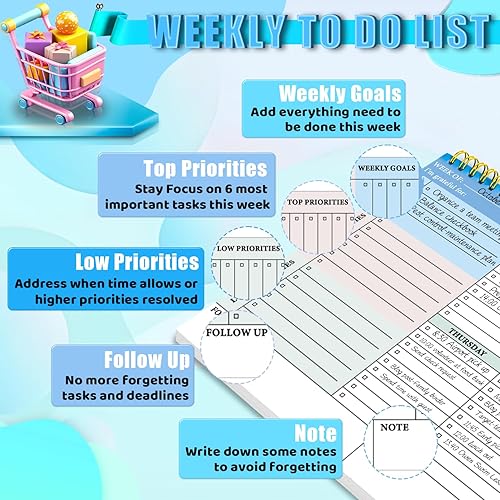 Miniatura 3 de Bloc de notas semanal con 52 hojas sin fecha (8.5 x 11 pulgadas), lista de tareas para el trabajo con múltiples secciones, lista semanal de