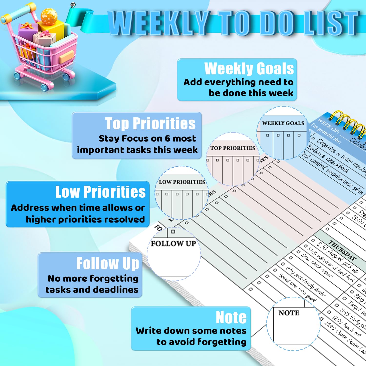 BLESWIN Weekly Planner Pad, To Do List Pad Undated 52 Sheets, 8.5" x 11" Weekly Planner Notebook Organizers - Image 3