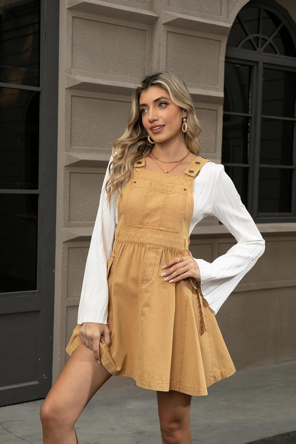 utcoco Women's Casual Sleeveless Denim Dress Adjustable Strap Ruffle Swing A-Line Overall Mini Dress - Image 4